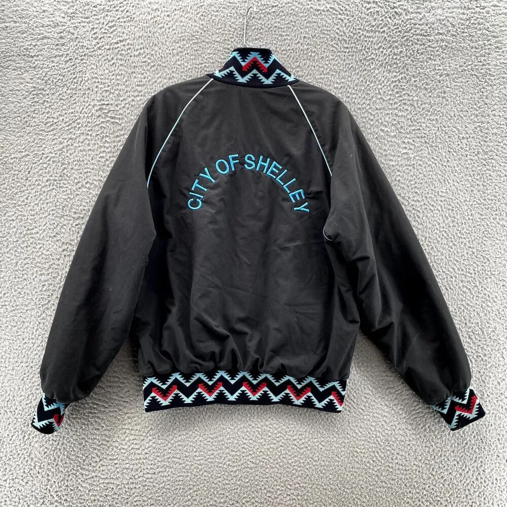Vintage West Ark Bomber Jacket Medium Black Aztec‎ Southwestern Varsity USA Made